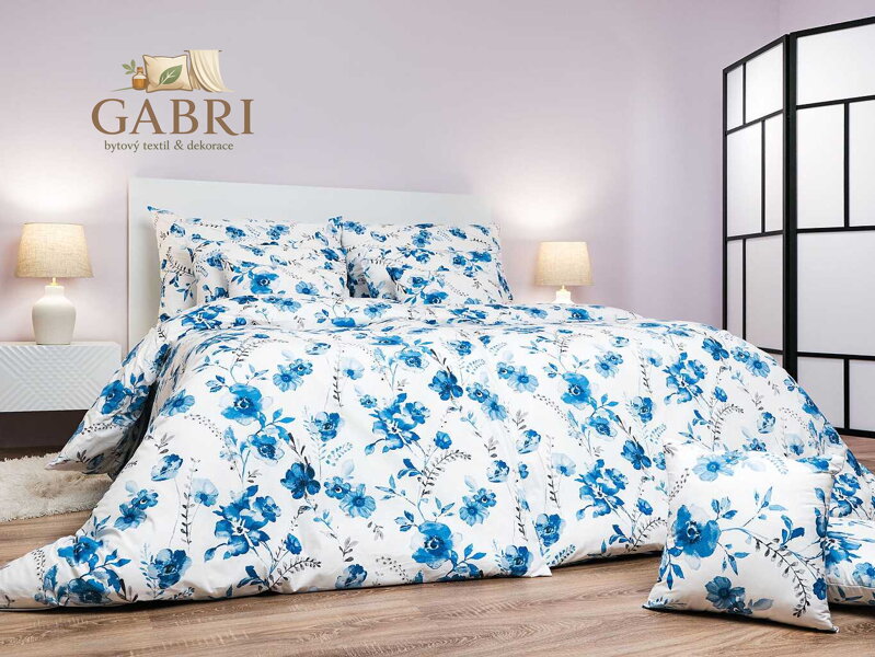 Povlečení bavlna Kvítí modré na bílém 140x200, 70x90 cm II.jakost