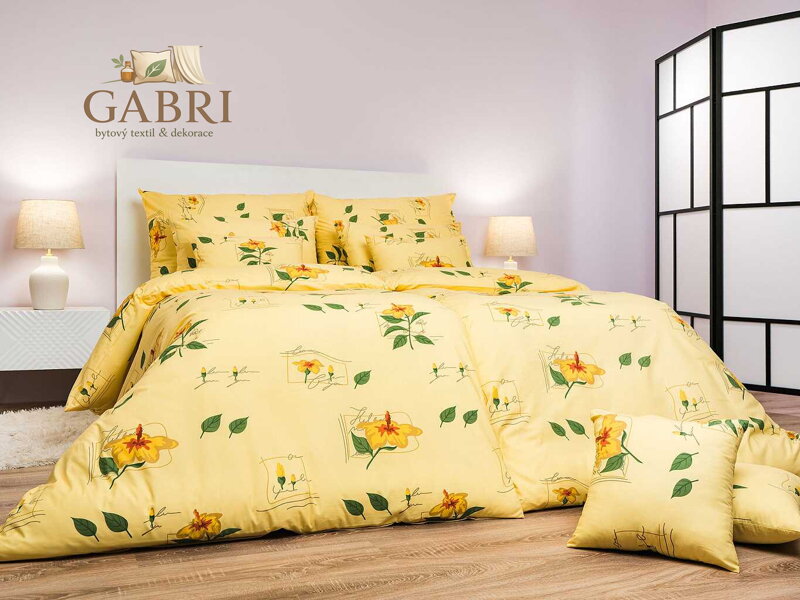 Povlečení bavlna Ibišek žlutý 140x200, 70x90 cm II.jakost