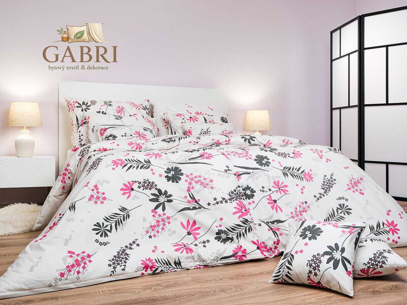 Povlečení bavlna Agáta růžová na bílém 140x200, 70x90 cm II.jakost