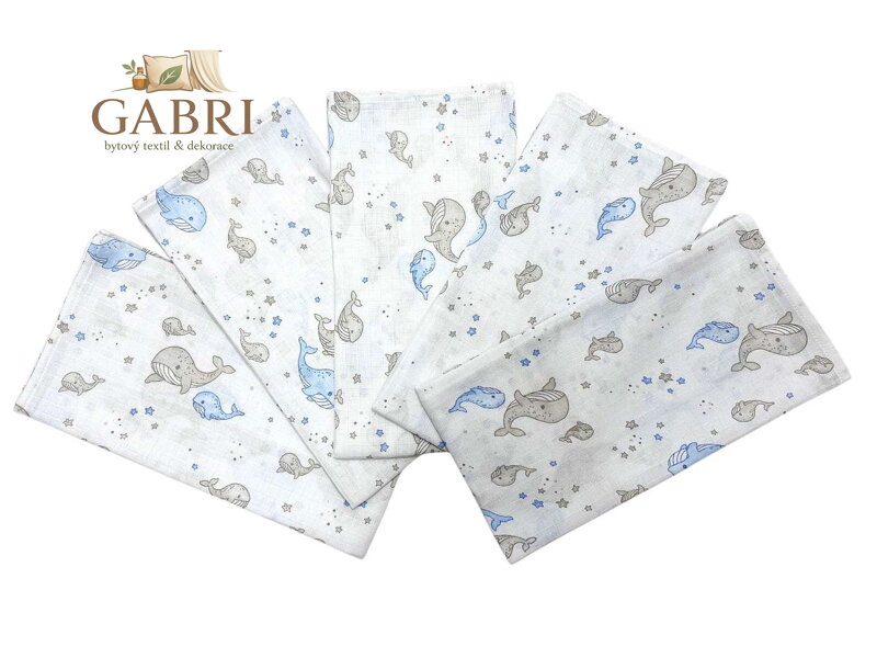 Látková plena 70x70 cm Velryba modrá (balení 5 ks)