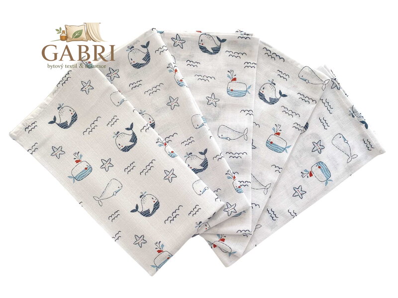 PREM INTERNACIONAL Látková plena 70x70 cm Moře - Velryby (balení 5 ks)