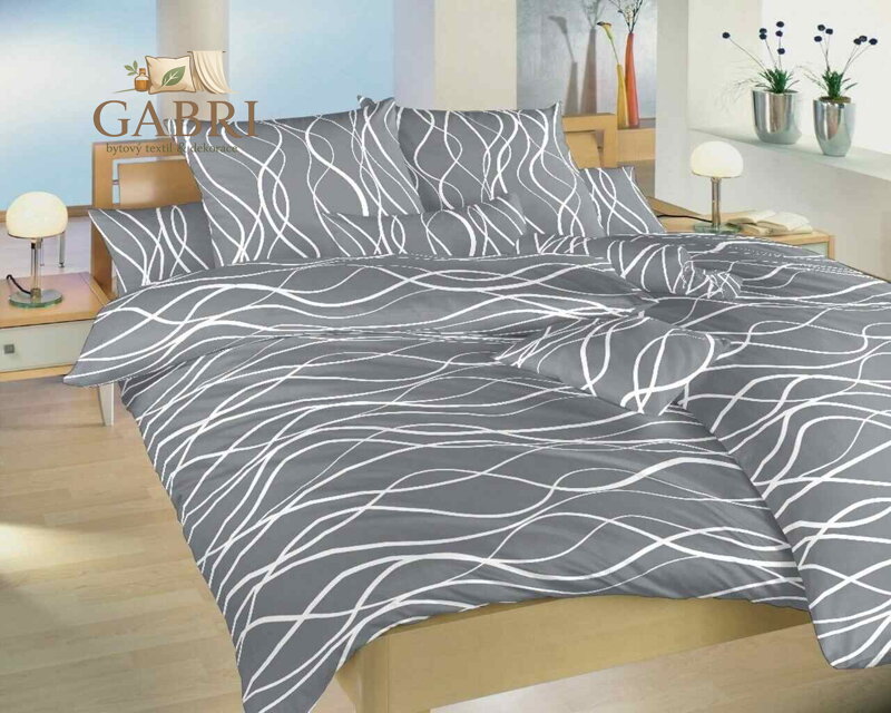 Povlečení krep Vlny bílé na tmavě šedém 140x200, 70x90 cm II.jakost