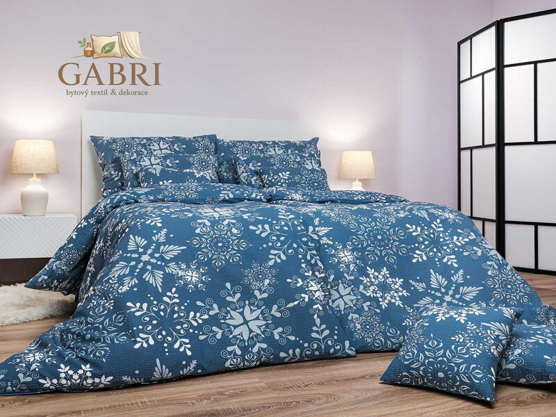 Povlečení bavlna Snowflakes tmavě modré 140x200, 70x90 cm II.jakost
