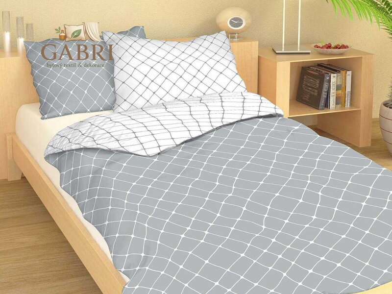 Povlečení bavlna Mřížka bílá/šedá DUO 140x200, 70x90 cm