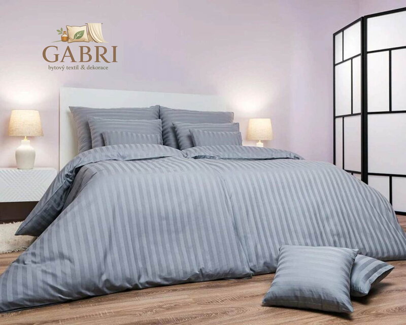 Povlečení atlas grádl 2,5 cm šedý 140x200, 70x90 cm II.jakost