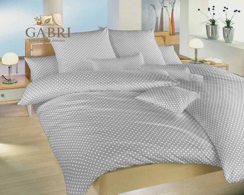 Dadka Povlečení bavlna Puntík bílý na šedém 200x220, 2x70x90 cm