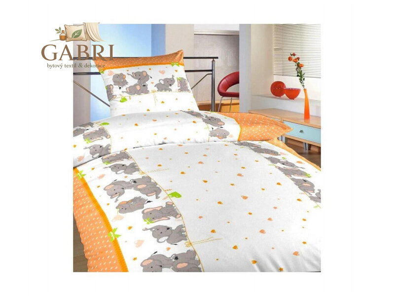 Povlečení bavlna Sloni oranžoví 140x200, 70x90 cm II.jakost