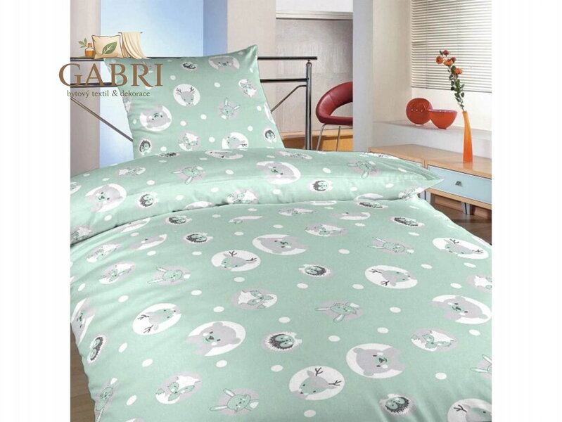 Povlečení bavlna Zvířátka mentolová 140x200, 70x90 cm II.jakost