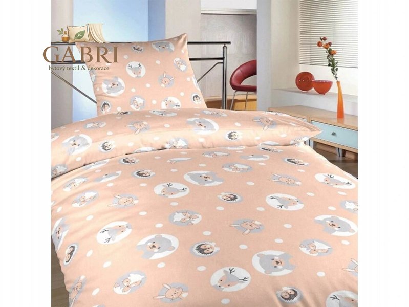 Povlečení bavlna do postýlky Zvířátka meruňková 90x130, 45x60 cm II.jakost