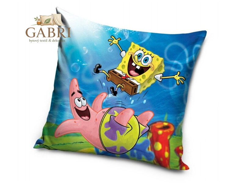Dětský polštářek Sponge Bob a Patrikova trampolína 40x40 cm