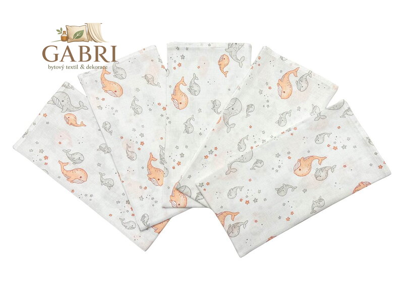 Látková plena 70x70 cm Velryba oranžová (balení 5 ks)