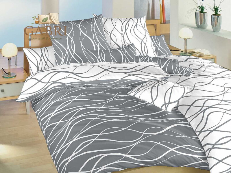 Dadka Povlečení krep Vlny bílé/tmavě šedé DUO 140x220, 70x90 cm