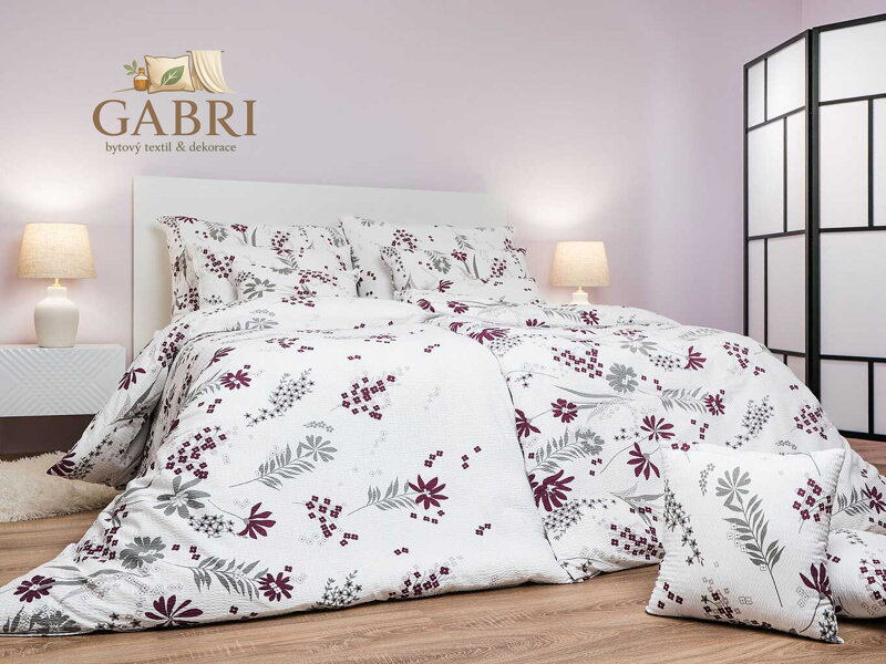 Dadka Povlečení krep Agáta vínová na bílém 140x220, 70x90 cm