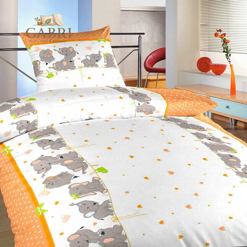 Dadka Povlečení bavlna do postýlky Sloni oranžoví 90x130, 45x60 cm