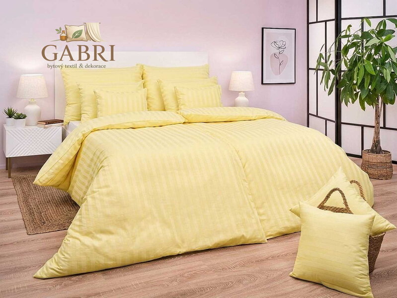 Dadka Povlečení atlas grádl žlutý proužek 2,5 cm 140x200, 70x90