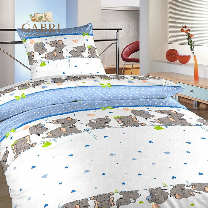 Dadka Povlečení krep do postýlky Sloni denim 90x130, 45x60 cm