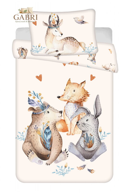 Jerry Fabrics Povlečení do postýlky Zvířátka Woodland baby 100x135, 40x60 cm