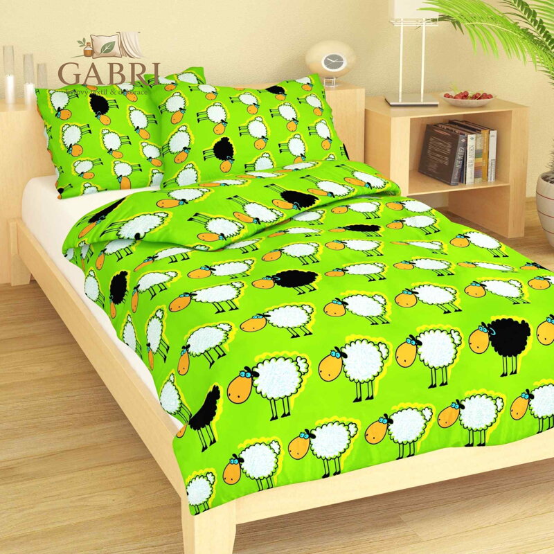 Dadka Povlečení bavlna do postýlky Stádo oveček zelené 90x130, 45x60 cm
