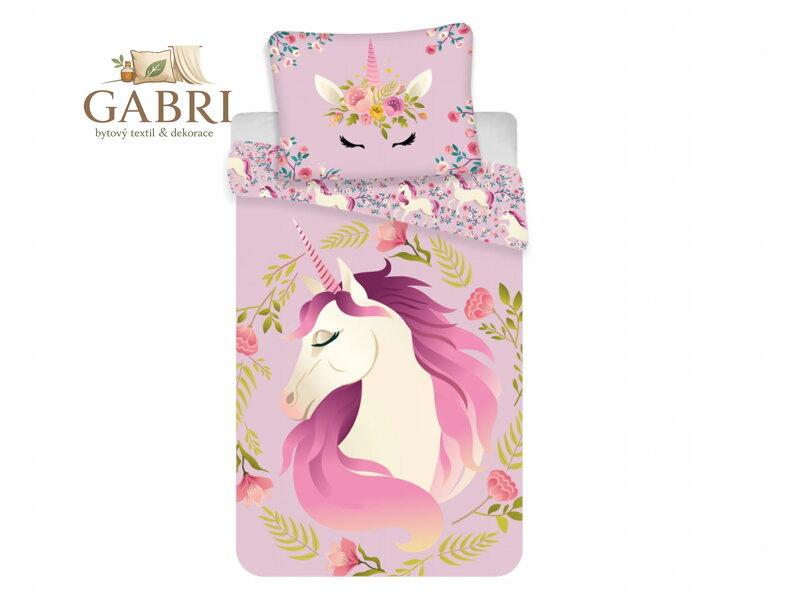 Jerry Fabrics Povlečení fototisk Jednorožec flowers 140x200, 70x90 cm