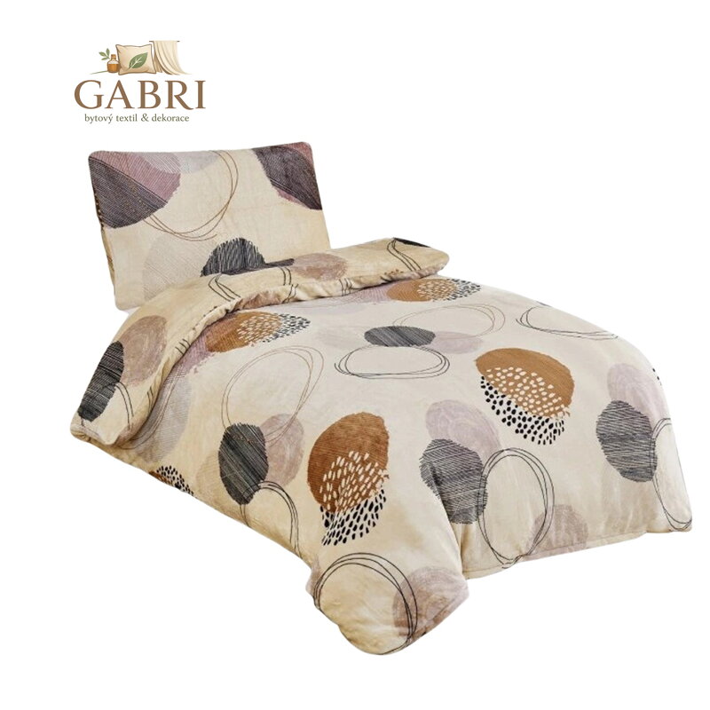 Jahu Povlečení mikroflanel Kruhy hnědé 140x200, 70x90 cm