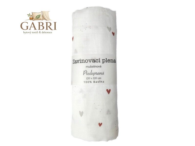 Zavinovací plena 120x120 cm Karamelová srdíčka (balení 1 ks)