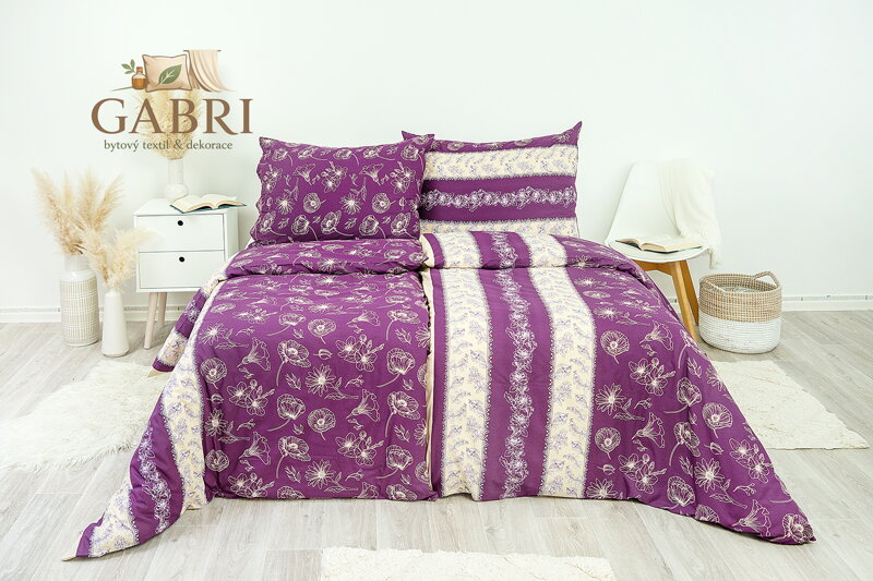 Ložní povlečení bavlněné Stanex purple (LS199), 140 x 200 + 90 x 70, Zip