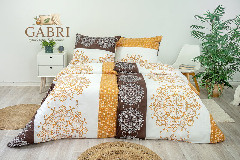 Ložní povlečení bavlněné Stanex mandaly hnědé (LS238), 140 x 220 + 90 x 70, Knoflíkové