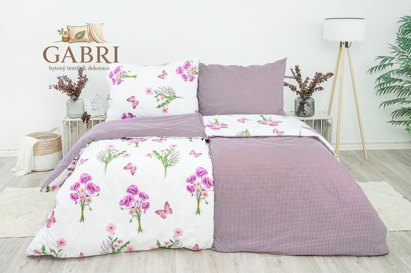 Ložní povlečení bavlněné Stanex jaro fialové (LS246), 140 x 220 + 90 x 70, Knoflíkové