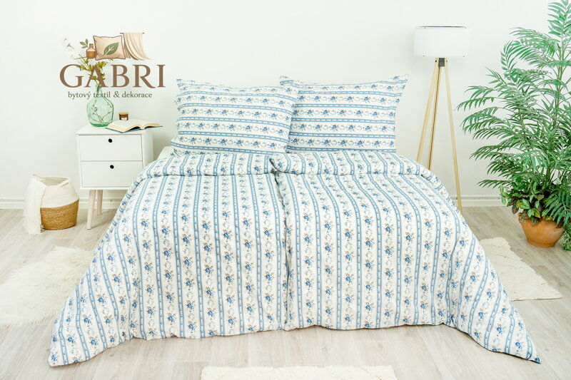 Ložní povlečení bavlněné Stanex retro modré (LS249), 140 x 220 + 90 x 70, Knoflíkové