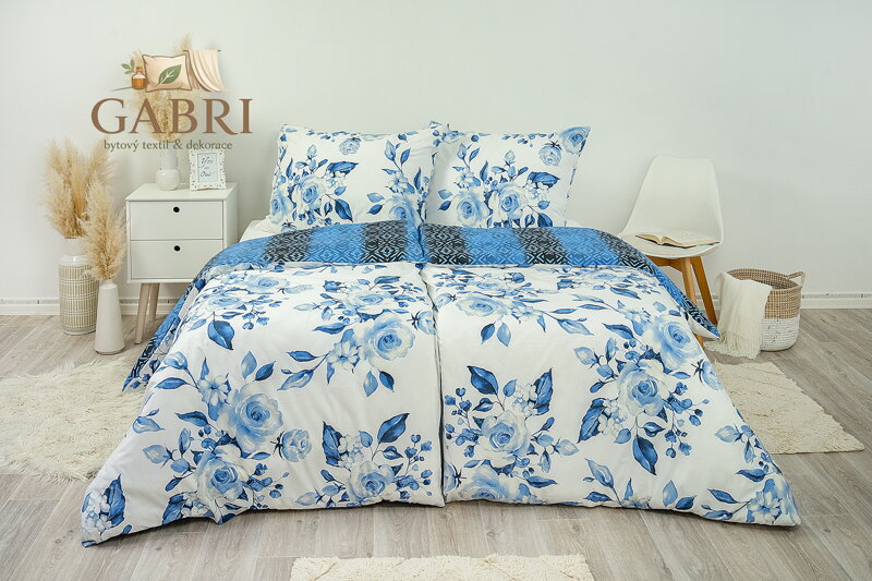 Ložní povlečení bavlněné Stanex modré růže (LS289), 140 x 220 + 90 x 70, Knoflíkové