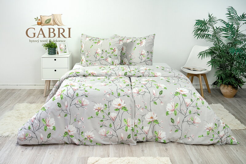 Ložní povlečení bavlněné Stanex magnolie (LS293), 140 x 220 + 90 x 70, Knoflíkové