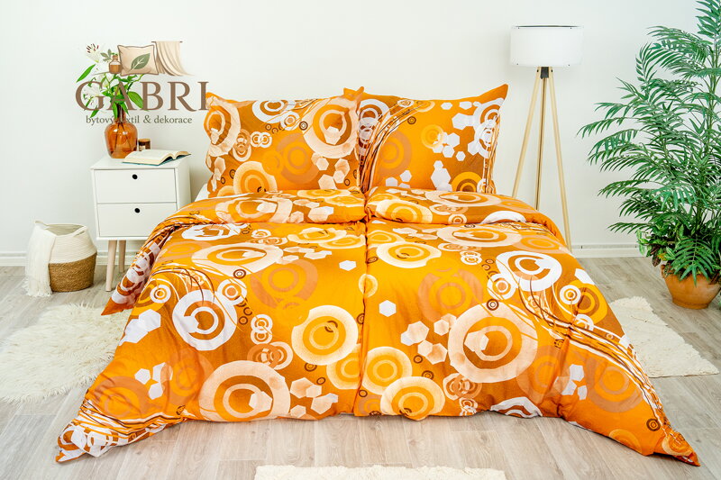 Ložní povlečení bavlněné Stanex kruhy oranžové (LS65), 140 x 220 + 90 x 70, Knoflíkové