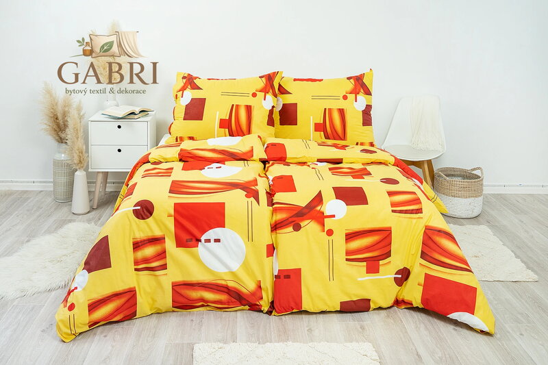 Ložní povlečení bavlněné Stanex Scarlet žluto-červená (LS80), 140 x 220 + 90 x 70, Knoflíkové