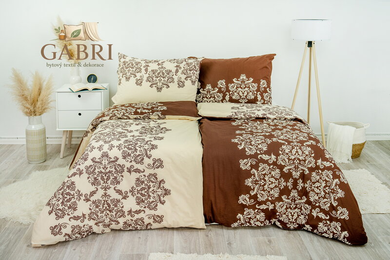 Ložní povlečení bavlněné Stanex venzel hnědý (LS157), 140 x 220 + 90 x 70, Knoflíkové