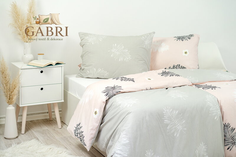 Povlak na polštář bavlněný Stanex kapradí růžovo-šedé (LS292), 40 x 40 cm, Knoflíkové