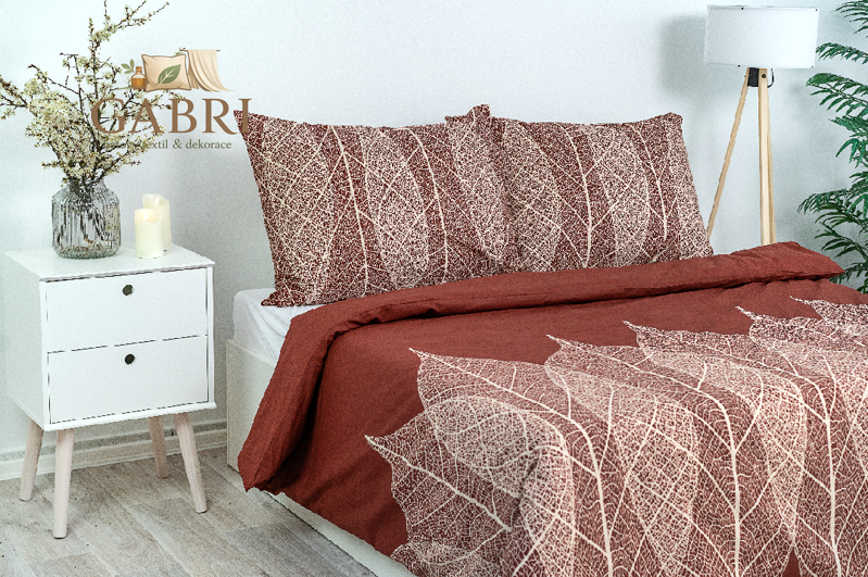 Povlak na polštář bavlněný Stanex listy hnědo-béžové (LS160), 40 x 40 cm, Knoflíkové