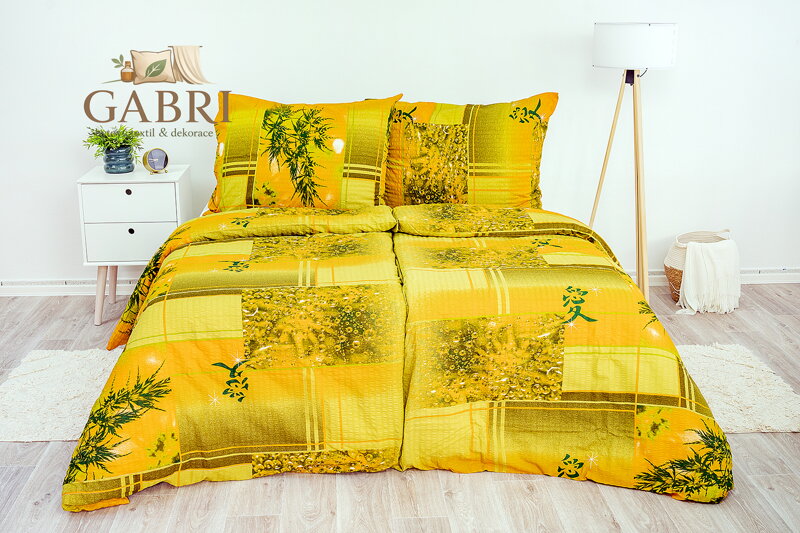 Ložní povlečení krepové Stanex keřík zelený (LS61), 140 x 220 + 90 x 70, Knoflíkové