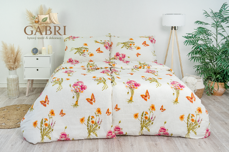 Ložní povlečení krepové Stanex louka (LS371), 200 x 220 + 2ks 90 x 70, Knoflíkové