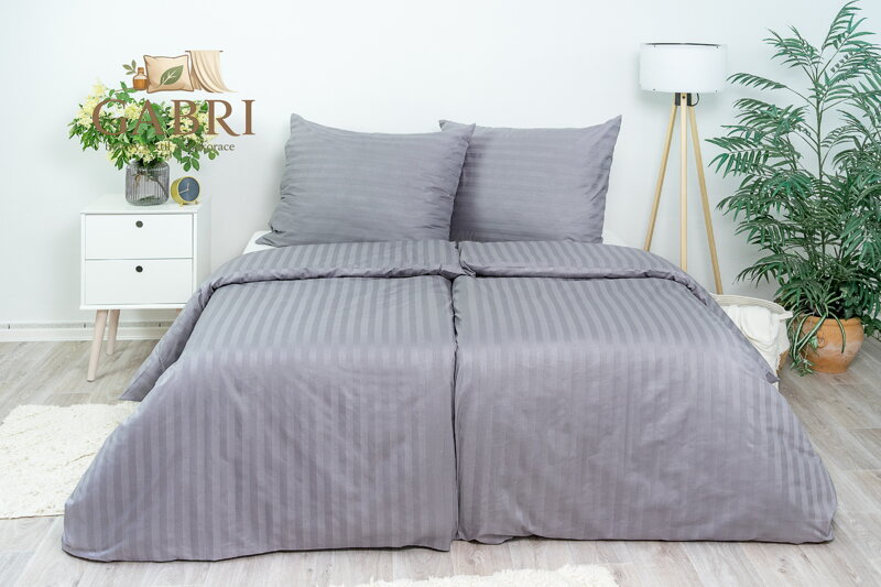 Ložní povlečení atlas grádl Stanex proužek tmavě šedý (LS907), 140 x 200 + 90 x 70, Zip