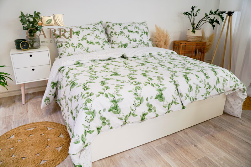 Ložní povlečení bavlněné Stanex Eukalyptus oboustranný (LS400), 140 x 200 + 90 x 70 , Zip