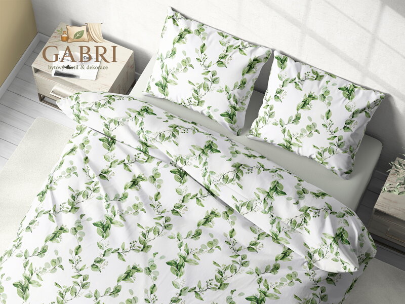 Ložní povlečení flanelové Stanex eukalyptus (LS392), 140 x 200 + 90 x 70, Knoflíkové