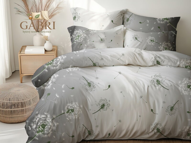 Ložní povlečení bavlněné Stanex pampeliška šedá (LS401), 140 x 200 + 90 x 70, Zip
