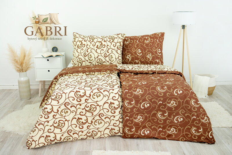Ložní povlečení bavlněné Stanex ornament hnědo-béžový (LS11), 140 x 200 + 90 x 70, Knoflíkové