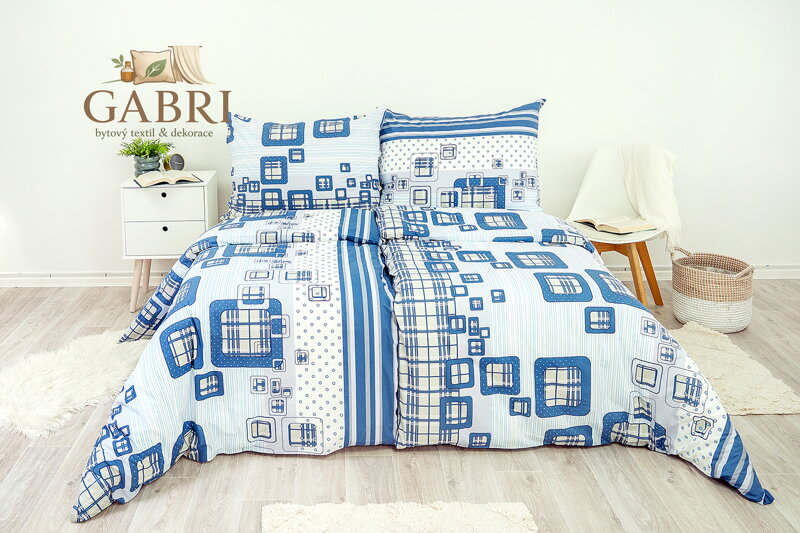 Ložní povlečení bavlněné Stanex káro modré (LS74), 140 x 200 + 90 x 70, Knoflíkové