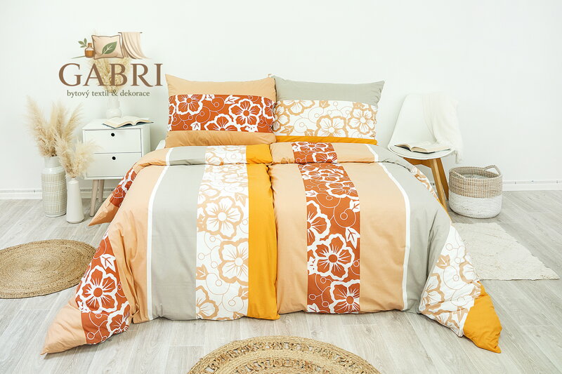 Ložní povlečení bavlněné Stanex květiny béžové (LS149), 140 x 200 + 90 x 70, Knoflíkové