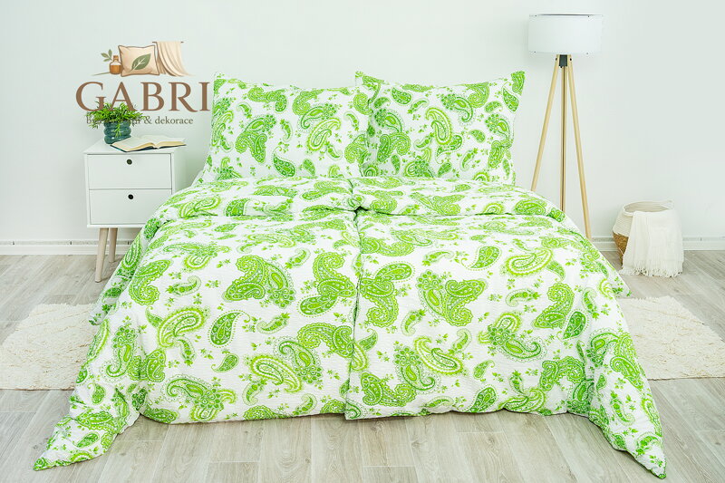 Ložní povlečení krepové Stanex green (LS209), 140 x 200 + 90 x 70, Knoflíkové