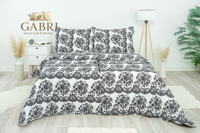 Ložní povlečení bavlněné Stanex černá krajka (LS210), 140 x 200 + 90 x 70, Knoflíkové