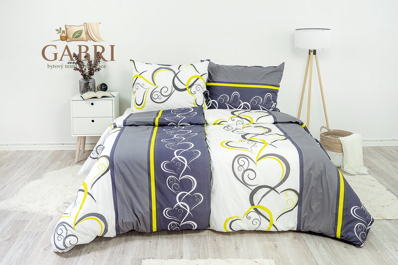 Ložní povlečení bavlněné Stanex srdce zelená (LS230), 140 x 200 + 90 x 70, Knoflíkové