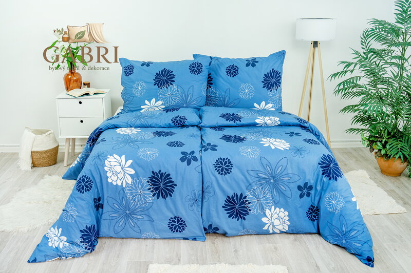 Ložní povlečení bavlněné Stanex květinová variace modrá (LS86), 140 x 200 + 90 x 70, Knoflíkové