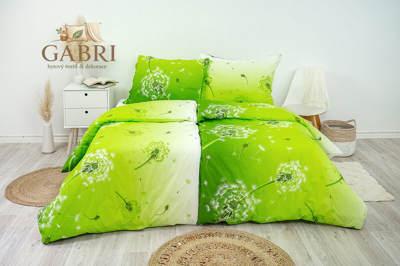 Ložní povlečení bavlněné Stanex pampeliška zelená (LS295), 140 x 200 + 90 x 70, Knoflíkové